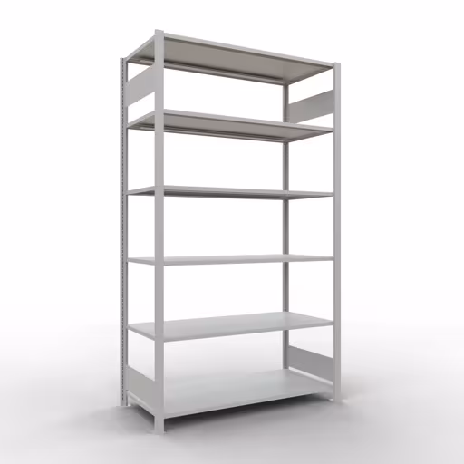 Grundregal, Büro-Fachbodenregal Stecksystem MULTIplus150, 2300 x 1300 x 600 mm (HxBxT), 7 Fachböden, Längenriegel, ohne Mittelanschlag, lichtgrau aus der Kategorie Stecksystem mit der Artikelnummer 36068