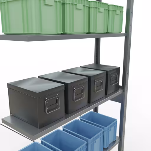 Abbildung Nr 11 des Artikels Anbauregal, Fachbodenregal Stecksystem MULTIplus85, 2500 x 1000 x 300 mm (HxBxT), 6 Fachböden, Kreuzstrebe, verzinkt aus der Produktgruppe Stecksystem von der Marke Schulte Lagertechnik
