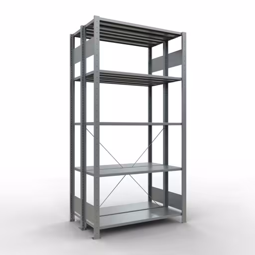 Abbildung Nr 9 des Artikels Grundregal, Doppelregal, Fachbodenregal Stecksystem MULTIplus150, 2000 x 1000 x (2x300) mm (HxBxT), 2x5 Fachböden, Kreuzstrebe, verzinkt aus der Produktgruppe Fachbodenregale von der Marke Schulte Lagertechnik