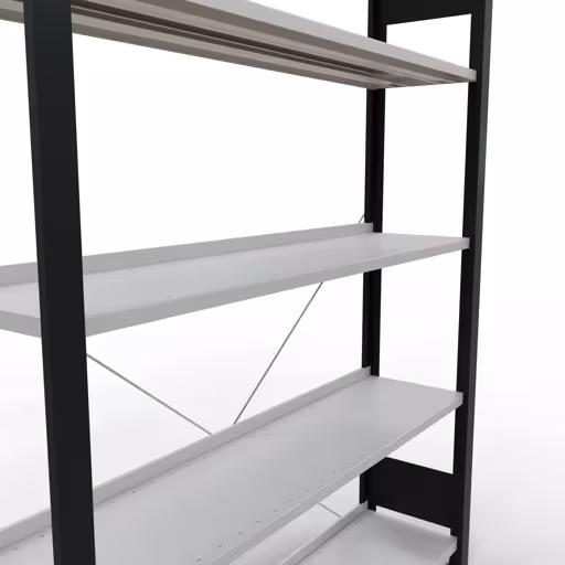 Abbildung Nr 13 des Artikels Grundregal, Büro-Fachbodenregal Stecksystem MULTIplus85, 1800 x 1300 x 300 mm (HxBxT), 5 Fachböden, Kreuzstrebe, mit Anschlagleiste, schwarz/lichtgrau aus der Produktgruppe Büroregale von der Marke Schulte Lagertechnik