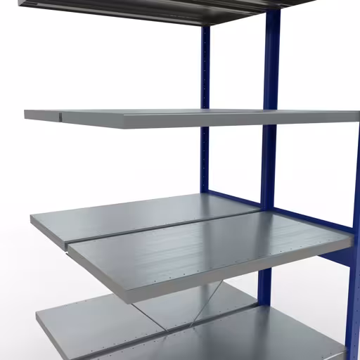 Anbauregal, Doppelregal, Fachbodenregal Stecksystem MULTIplus250, 2500 x 1000 x (2x500) mm (HxBxT), 2x6 Fachböden, Kreuzstrebe, RAL 5010 enzianblau von Schulte Lagertechnik mit der Artikelnr. 32156-A-B