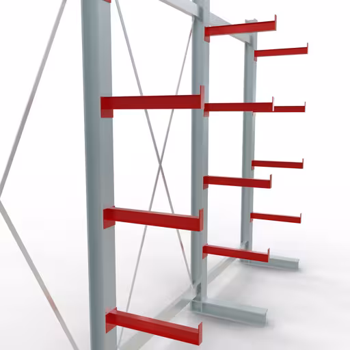 K 3000 Komplettregal, einseitig, 2500 x 3900 x 500 mm, RAL 7001 / RAL 3000, 5 Lagerebenen aus der Kategorie K3000 für mittelschwere Güter mit der GTIN 4058255001347 K 3000 Komplettregal, einseitig, 2500 x 3900 x 500 mm, RAL 7001 / RAL 3000, 5 Lagerebenen von der Marke Schulte Lagertechnik aus der Produktreihe Kragarmregale