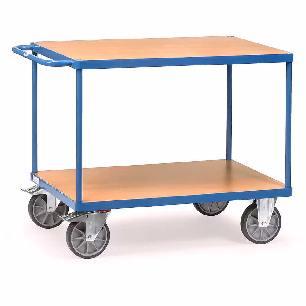 Tischwagen bis 600kg 2 Etagen pulverbeschichtet blau RAL 5007, Dauerhaft oberflächengeschützt, schlag- und kratzfest aus der Kategorie Tischwagen