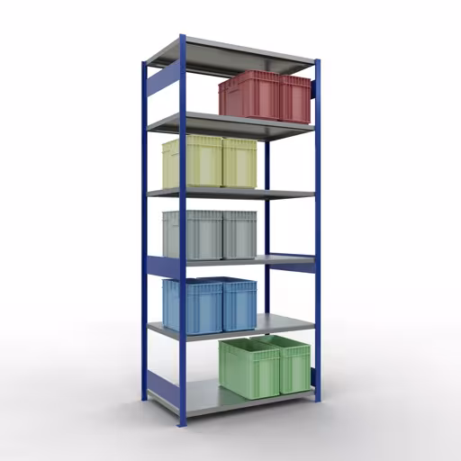 Abbildung Nr 14 des Artikels Grundregal, Fachbodenregal Stecksystem MULTIplus250, 3000 x 1300 x 800 mm (HxBxT), 7 Fachböden, Längenriegel, RAL 5010 enzianblau/verzinkt aus der Produktgruppe Stecksystem von der Marke Schulte Lagertechnik