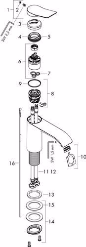 Technische Zeichnung 4065862 Hansgrohe Einhebel-Waschtischmischer 110 VIVENIS mit Zugstangen-Ablaufgarnitur chrom