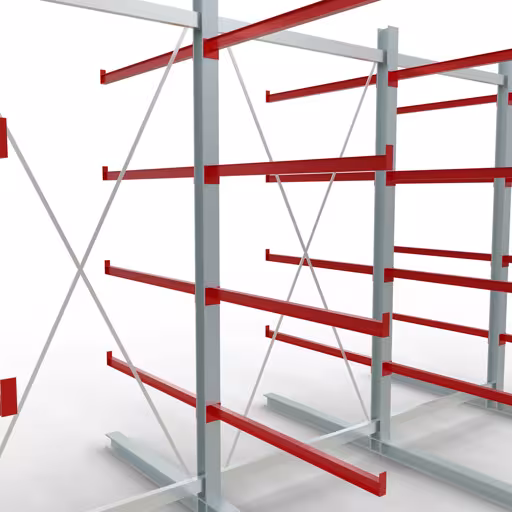 Abbildung Nr 10 des Artikels K 6000 Komplettregal, doppelseitig, 3000 x 4500 x 2x 1250 mm, RAL 7001 / RAL 3000, 5 Lagerebenen aus der Produktgruppe Kragarmregale von der Marke Schulte Lagertechnik