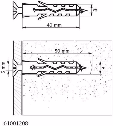 Technische Zeichnung 4076055 Walraven Nylondübel WEP-C PA6 grün 8 x 40 mm Standard-Kunststoff-Spreizdübel