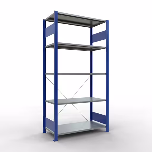 Abbildung Nr 10 des Artikels Grundregal, Fachbodenregal Stecksystem MULTIplus85, 2000 x 1000 x 500 mm (HxBxT), 5 Fachböden, Kreuzstrebe, RAL 5010 enzianblau aus der Produktgruppe Stecksystem von der Marke Schulte Lagertechnik