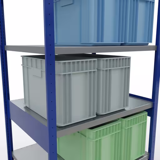 Produktbild Nr 15 des Artikels Grundregal, Fachbodenregal Stecksystem MULTIplus330, 2500 x 1000 x 800 mm (HxBxT), 6 Fachböden, Kreuzstrebe, RAL 5010 enzianblau/verzinkt Abbildung Nr 15 des Artikels Grundregal, Fachbodenregal Stecksystem MULTIplus330, 2500 x 1000 x 800 mm (HxBxT), 6 Fachböden, Kreuzstrebe, RAL 5010 enzianblau/verzinkt aus der Produktgruppe Stecksystem von der Marke Schulte Lagertechnik