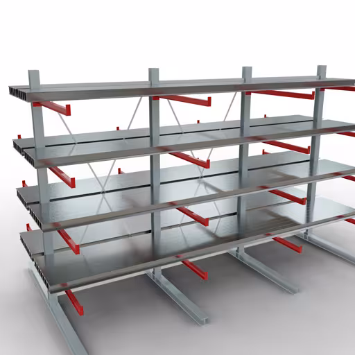 K 6000 Komplettregal, doppelseitig, 3000 x 4500 x 2x 1250 mm, RAL 7001 / RAL 3000, 5 Lagerebenen von der Marke Schulte Lagertechnik aus der Produktreihe Kragarmregale