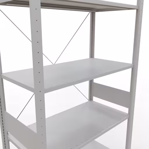 Abbildung Nr 13 des Artikels Grundregal, Fachbodenregal Stecksystem MULTIplus85, 3000 x 1000 x 500 mm (HxBxT), 7 Fachböden, Kreuzstrebe, RAL 7035 lichtgrau aus der Produktgruppe Stecksystem von der Marke Schulte Lagertechnik