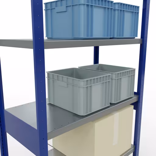 Abbildung Nr 12 des Artikels Grundregal, Fachbodenregal Stecksystem MULTIplus330, 2500 x 1000 x 500 mm (HxBxT), 6 Fachböden, Kreuzstrebe, RAL 5010 enzianblau/verzinkt aus der Produktgruppe Stecksystem von der Marke Schulte Lagertechnik