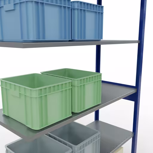 Produktbild Nr.7 des Artikels Anbauregal, Fachbodenregal Stecksystem MULTIplus150, 2500 x 1300 x 500 mm (HxBxT), 6 Fachböden, Längenriegel, RAL 5010 enzianblau/verzinkt aus der Produktreihe Stecksystem von der Marke Schulte Lagertechnik