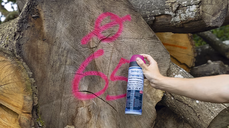 TecLine Fluoromarker Schreibspray 500 ml LEUCHTGELB Holz, Pflanze, Baum, Person, Zinn