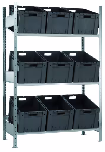 Grundregal, Schrägbodenregal MULTIplus150, 2000 x 1000 x 600 mm (HxBxT), verzinkt/RAL 7035 lichtgrau, 3 Fachböden von Schulte Lagertechnik aus der Kategorie Fachbodenregale