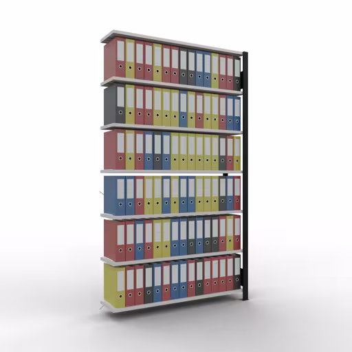 Abbildung Nr 11 des Artikels Anbauregal, Büro-Fachbodenregal Stecksystem MULTIplus85, 2300 x 1300 x 300 mm (HxBxT), 7 Fachböden, Kreuzstrebe, ohne Anschlagleiste, schwarz/lichtgrau aus der Produktgruppe Büroregale von der Marke Schulte Lagertechnik