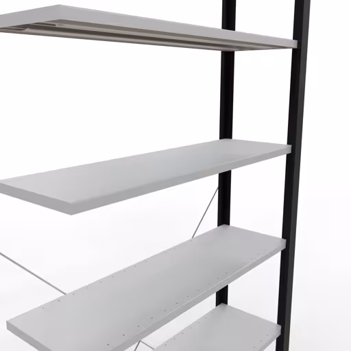 Anbauregal, Büro-Fachbodenregal Stecksystem MULTIplus85, 2300 x 1000 x 300 mm (HxBxT), 7 Fachböden, Kreuzstrebe, ohne Anschlagleiste, schwarz/lichtgrau von der Marke Schulte Lagertechnik aus der Produktreihe Büroregale