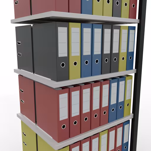 Zusatzbild des Artikels Anbauregal, Büro-Fachbodenregal Stecksystem MULTIplus150, 2300 x 750 x 600 mm (HxBxT), 7 Fachböden, Längenriegel, ohne Mittelanschlag, schwarz/lichtgrau aus Stecksystem