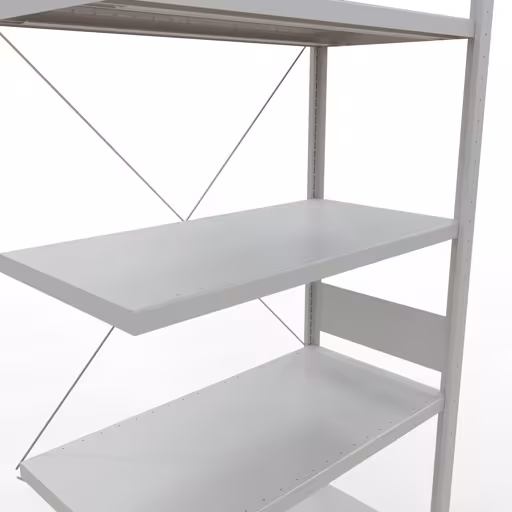 Produktbild Nr.13 des Artikels Anbauregal, Fachbodenregal Stecksystem MULTIplus250, 3000 x 1000 x 500 mm (HxBxT), 7 Fachböden, Kreuzstrebe, RAL 7035 lichtgrau aus der Produktreihe Stecksystem von der Marke Schulte Lagertechnik