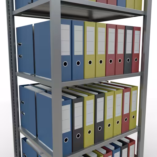 Abbildung Nr 12 des Artikels Grundregal, Büro-Fachbodenregal Stecksystem MULTIplus150, 1800 x 750 x 600 mm (HxBxT), 5 Fachböden, Längenriegel, verzinkt, mit Mittelanschlag aus der Produktgruppe Büroregale von der Marke Schulte Lagertechnik