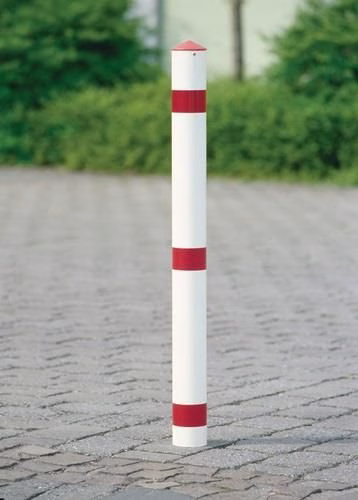 Sperrpfosten Stahl rot-weiß Durchmesser 76 mm mit Spitzkappe URBANUS aus der Kategorie Absperrungen und Baustellenabsicherung mit der Teilenummer 9192490071