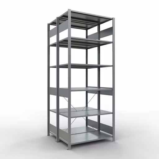 Grundregal, Doppelregal, Fachbodenregal Stecksystem MULTIplus150, 2500 x 1000 x (2x500) mm (HxBxT), 2x6 Fachböden, Kreuzstrebe, verzinkt von der Marke Schulte Lagertechnik Grundregal, Doppelregal, Fachbodenregal Stecksystem MULTIplus150, 2500 x 1000 x (2x500) mm (HxBxT), 2x6 Fachböden, Kreuzstrebe, verzinkt aus der Kategorie Doppelregale mit der Artikelnummer 13751