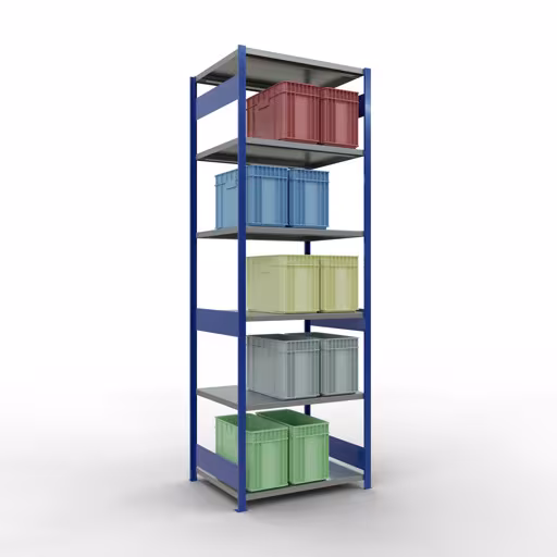 Grundregal, Fachbodenregal Stecksystem MULTIplus250, 3000 x 1000 x 800 mm (HxBxT), 7 Fachböden, Längenriegel, RAL 5010 enzianblau/verzinkt aus der Kategorie Grundregal mit der GTIN 4004514284235 Grundregal, Fachbodenregal Stecksystem MULTIplus250, 3000 x 1000 x 800 mm (HxBxT), 7 Fachböden, Längenriegel, RAL 5010 enzianblau/verzinkt von der Marke Schulte Lagertechnik aus der Produktreihe Stecksystem