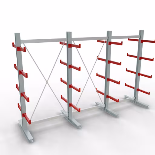 Abbildung Nr 10 des Artikels K 3000 Komplettregal, doppelseitig, 2500 x 3900 x 500 mm, RAL 7001 / RAL 3000, 5 Lagerebenen aus der Produktgruppe Kragarmregale von der Marke Schulte Lagertechnik