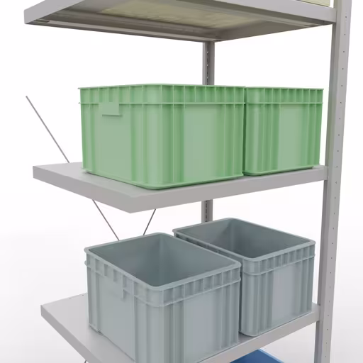 Produktbild Nr 14 des Artikels Anbauregal, Fachbodenregal Stecksystem MULTIplus250, 2000 x 750 x 600 mm (HxBxT), 5 Fachböden, Kreuzstrebe, RAL 7035 lichtgrau Abbildung Nr 14 des Artikels Anbauregal, Fachbodenregal Stecksystem MULTIplus250, 2000 x 750 x 600 mm (HxBxT), 5 Fachböden, Kreuzstrebe, RAL 7035 lichtgrau aus der Produktgruppe Stecksystem von der Marke Schulte Lagertechnik