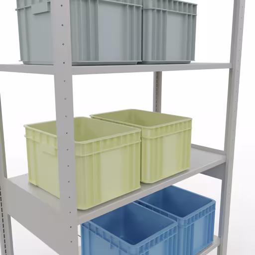 Produktbild Nr 15 des Artikels Grundregal, Fachbodenregal Stecksystem MULTIplus150, 2500 x 1000 x 500 mm (HxBxT), 6 Fachböden, Kreuzstrebe, RAL 7035 lichtgrau Abbildung Nr 15 des Artikels Grundregal, Fachbodenregal Stecksystem MULTIplus150, 2500 x 1000 x 500 mm (HxBxT), 6 Fachböden, Kreuzstrebe, RAL 7035 lichtgrau aus der Produktgruppe Stecksystem von der Marke Schulte Lagertechnik