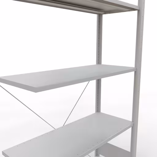 Anbauregal, Eckregal (Feld C) 2000 x 1000 x 400, 5 Fachböden, Kreuzstrebe, RAL 7035 lichtgrau mit der GTIN 4004514241467 Anbauregal, Eckregal (Feld C) 2000 x 1000 x 400, 5 Fachböden, Kreuzstrebe, RAL 7035 lichtgrau von Schulte Lagertechnik mit der Artikelnr. 32645-ECK