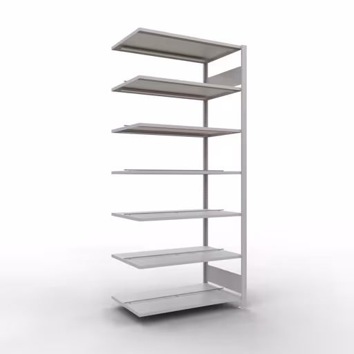 Anbauregal, Büro-Fachbodenregal Stecksystem MULTIplus150, 2300 x 1000 x 600 mm (HxBxT), 7 Fachböden, Längenriegel, mit Mittelanschlag, lichtgrau aus der Kategorie Stecksystem mit der Artikelnummer 36052