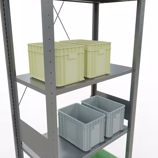 Andere Ansicht des Artikels Grundregal, Fachbodenregal Stecksystem MULTIplus150, 3000 x 750 x 400 mm (HxBxT), 7 Fachböden, Kreuzstrebe, verzinkt Andere Ansicht des Artikels Grundregal, Fachbodenregal Stecksystem MULTIplus150, 3000 x 750 x 400 mm (HxBxT), 7 Fachböden, Kreuzstrebe, verzinkt aus der Kategorie Stecksystem