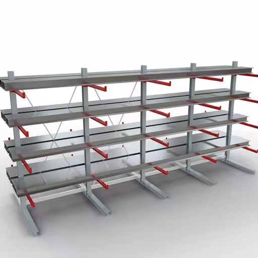 Produktbild Nr 11 des Artikels K 6000 Komplettregal, doppelseitig, 3000 x 6000 x 2x 1000 mm, RAL 7001 / RAL 3000, 5 Lagerebenen Abbildung Nr 11 des Artikels K 6000 Komplettregal, doppelseitig, 3000 x 6000 x 2x 1000 mm, RAL 7001 / RAL 3000, 5 Lagerebenen aus der Produktgruppe Kragarmregale von der Marke Schulte Lagertechnik