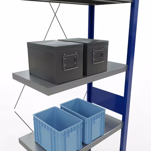 Produktbild Nr 15 des Artikels Anbauregal, Fachbodenregal Stecksystem MULTIplus250, 3000 x 750 x 400 mm (HxBxT), 7 Fachböden, Kreuzstrebe, RAL 5010 enzianblau/verzinkt/verzinkt Abbildung Nr 15 des Artikels Anbauregal, Fachbodenregal Stecksystem MULTIplus250, 3000 x 750 x 400 mm (HxBxT), 7 Fachböden, Kreuzstrebe, RAL 5010 enzianblau/verzinkt/verzinkt aus der Produktgruppe Stecksystem von der Marke Schulte Lagertechnik