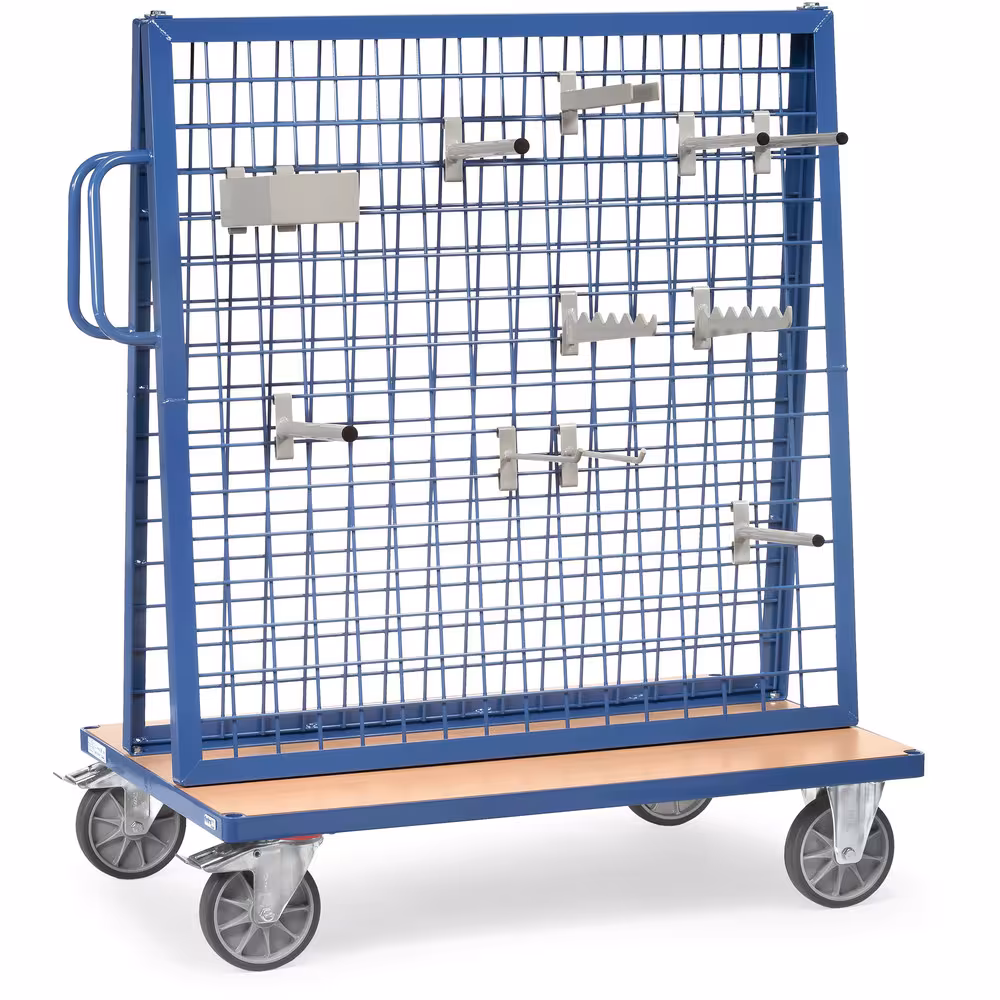 Werkstückwagen 1301 pulverbeschichtet blau RAL 5007, Boden durchgehend, Holzwerkstoffplatte, Oberfläche Buchendekor aus der Kategorie Werkstattwagen mit der Artikelnummer 1301