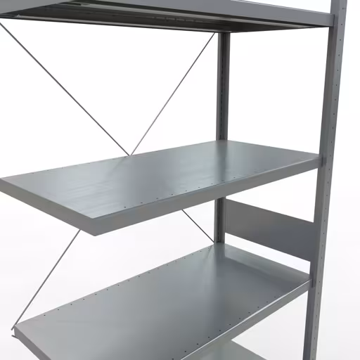 Abbildung Nr 15 des Artikels Anbauregal, Fachbodenregal Stecksystem MULTIplus330, 3000 x 1000 x 500 mm (HxBxT), 7 Fachböden, Kreuzstrebe, verzinkt aus der Produktgruppe Stecksystem von der Marke Schulte Lagertechnik
