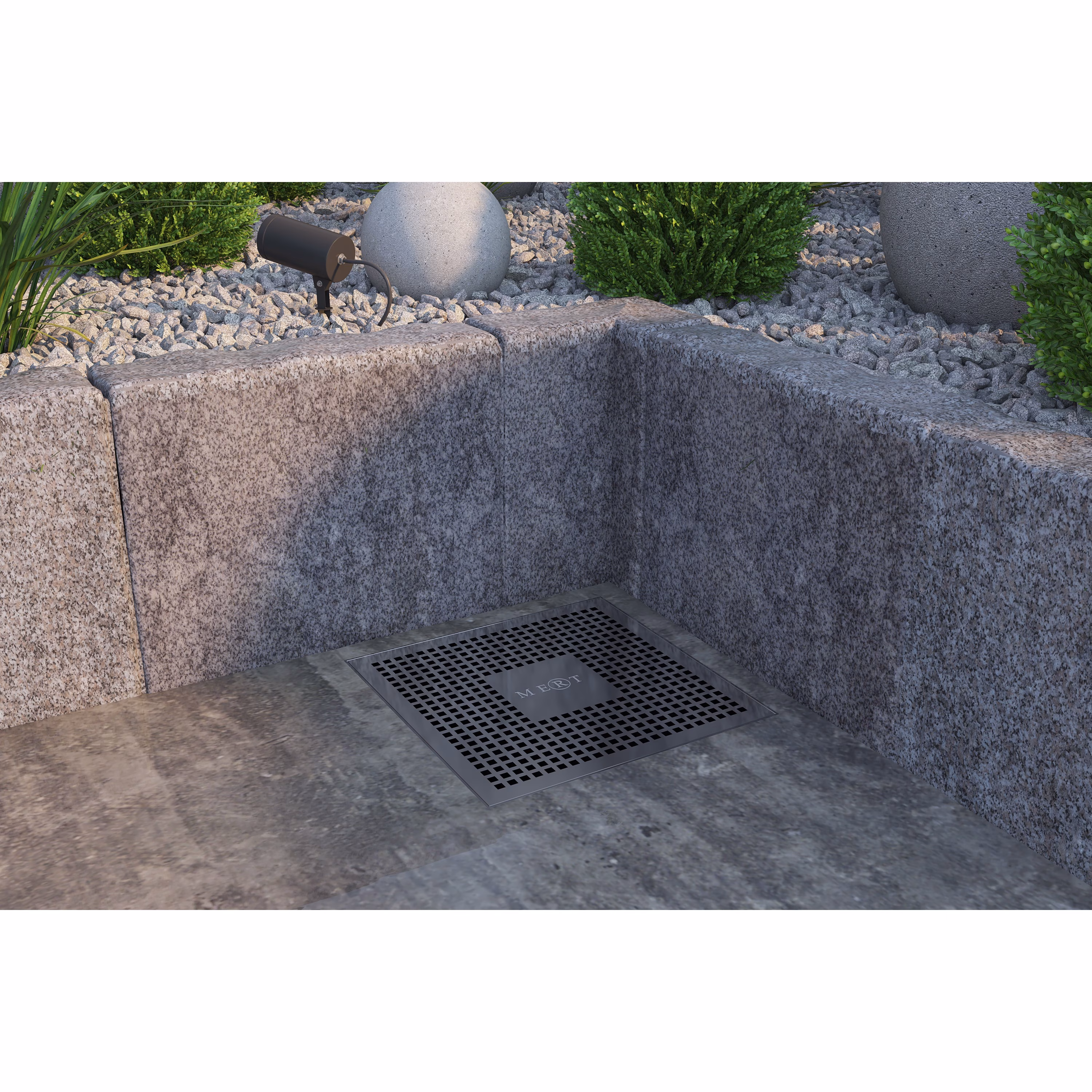 MERT ULTRA FLACH 20x20cm Bodenablauf Design "KARE" komplett aus Edelstahl, Ablauf DIN 50