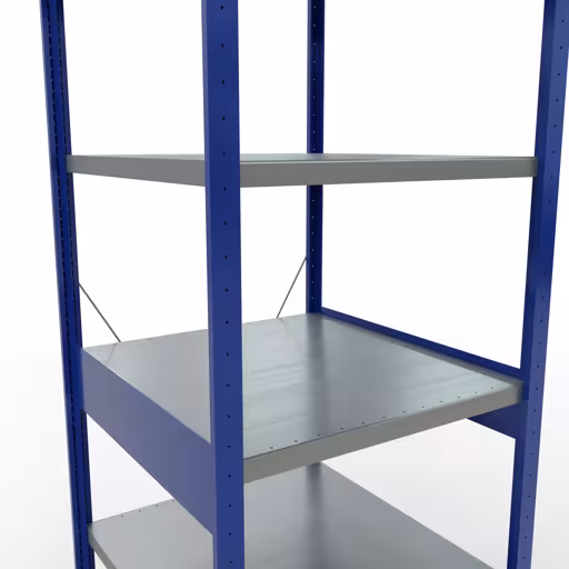 Produktbild Nr 13 des Artikels Grundregal, Fachbodenregal Stecksystem MULTIplus250, 2500 x 750 x 800 mm (HxBxT), 6 Fachböden, Kreuzstrebe, RAL 5010 enzianblau/verzinkt/verzinkt Abbildung Nr 13 des Artikels Grundregal, Fachbodenregal Stecksystem MULTIplus250, 2500 x 750 x 800 mm (HxBxT), 6 Fachböden, Kreuzstrebe, RAL 5010 enzianblau/verzinkt/verzinkt aus der Produktgruppe Stecksystem von der Marke Schulte Lagertechnik