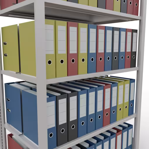 Abbildung Nr 15 des Artikels Grundregal, Büro-Fachbodenregal Stecksystem MULTIplus150, 1800 x 1000 x 600 mm (HxBxT), 5 Fachböden, Längenriegel, mit Mittelanschlag, lichtgrau aus der Produktgruppe Büroregale von der Marke Schulte Lagertechnik