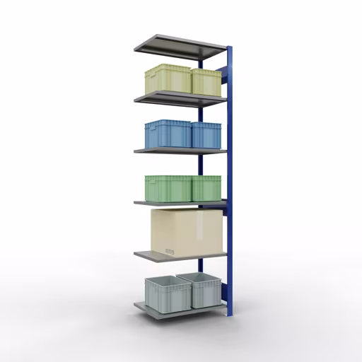 Anbauregal, Fachbodenregal Stecksystem MULTIplus150, 2500 x 750 x 500 mm (HxBxT), 6 Fachböden, Längenriegel, RAL 5010 enzianblau/verzinkt/verzinkt mit der GTIN 4004514280718 Anbauregal, Fachbodenregal Stecksystem MULTIplus150, 2500 x 750 x 500 mm (HxBxT), 6 Fachböden, Längenriegel, RAL 5010 enzianblau/verzinkt/verzinkt von Schulte Lagertechnik mit der Artikelnr. 12756-75-LR-B