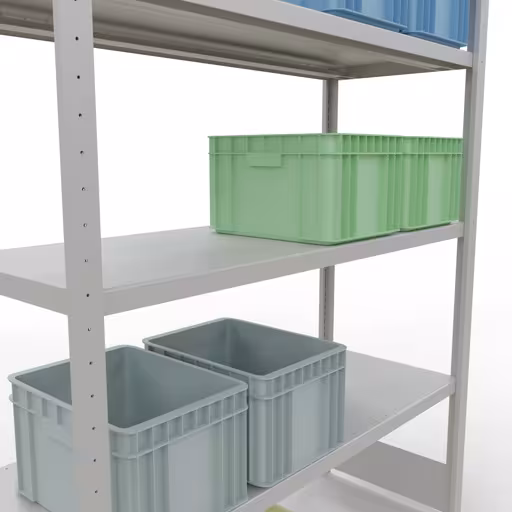Abbildung Nr 10 des Artikels Grundregal, Fachbodenregal Stecksystem MULTIplus250, 2000 x 1300 x 500 mm (HxBxT), 5 Fachböden, Längenriegel, RAL 7035 lichtgrau aus der Produktgruppe Stecksystem von der Marke Schulte Lagertechnik