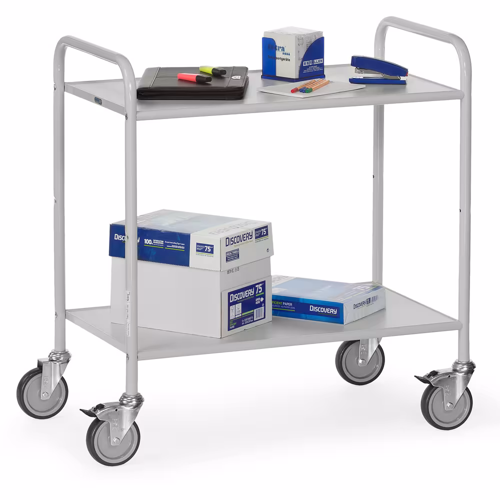 Bürowagen 4880 Baukasten-System verschraubte Stahlrohr-Konstruktion, pulverbeschichtet in lichtgrau RAL 7035, 2 Böden aus Holzwerkstoffplatten mit der Artikelnr. 4880 Bürowagen 4880 Baukasten-System verschraubte Stahlrohr-Konstruktion, pulverbeschichtet in lichtgrau RAL 7035, 2 Böden aus Holzwerkstoffplatten von Fetra aus der Kategorie Transportsysteme