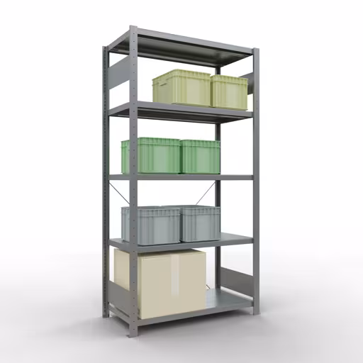 Produktbild Nr.11 des Artikels Grundregal, Fachbodenregal Stecksystem MULTIplus250, 2000 x 1000 x 500 mm (HxBxT), 5 Fachböden, Kreuzstrebe, verzinkt aus der Produktreihe Stecksystem von der Marke Schulte Lagertechnik