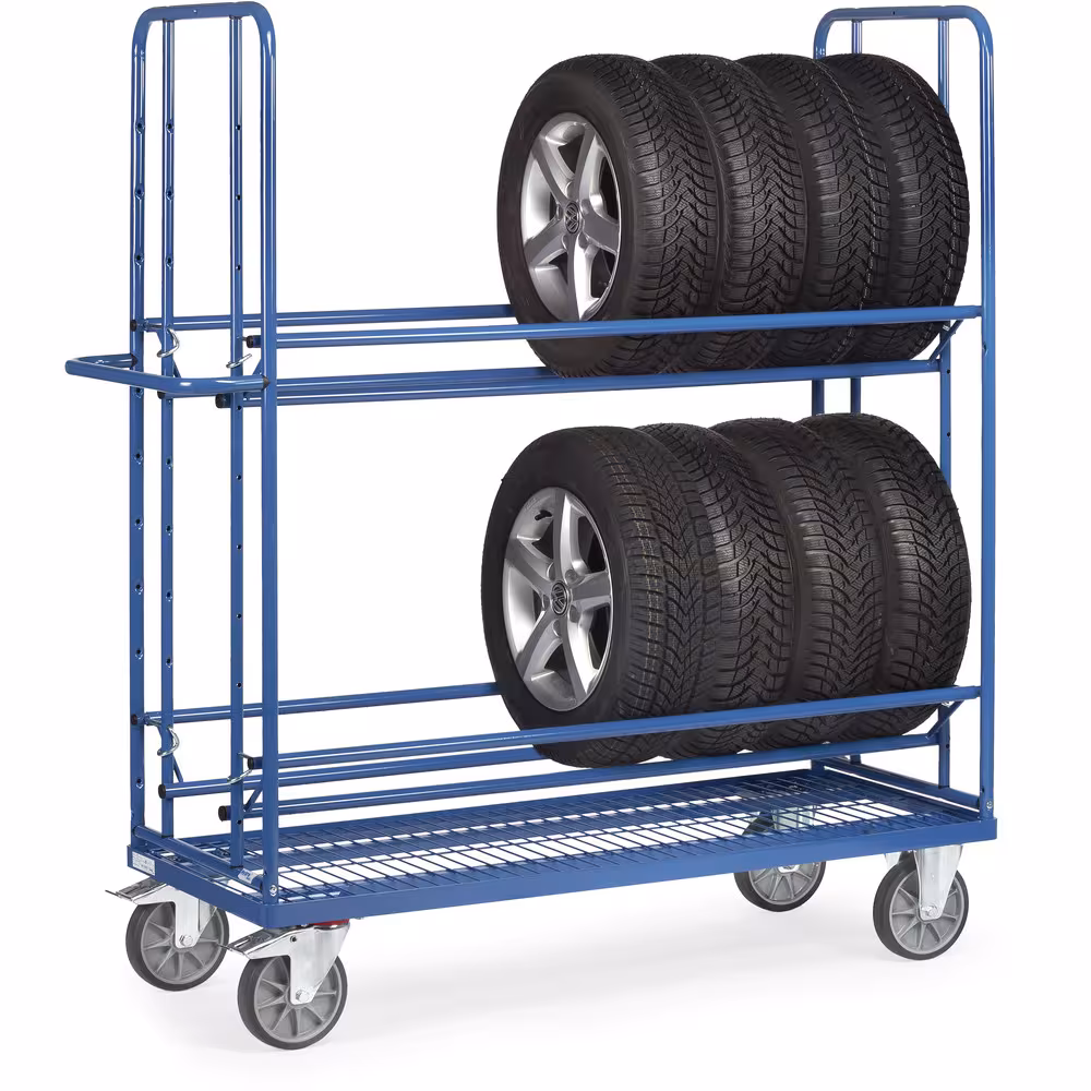 Reifenwagen 4596 pulverbeschichtet blau RAL 5007. Boden mit eingeschweißtem Drahtgitter von der Marke Fetra aus der Produktreihe Transportsysteme