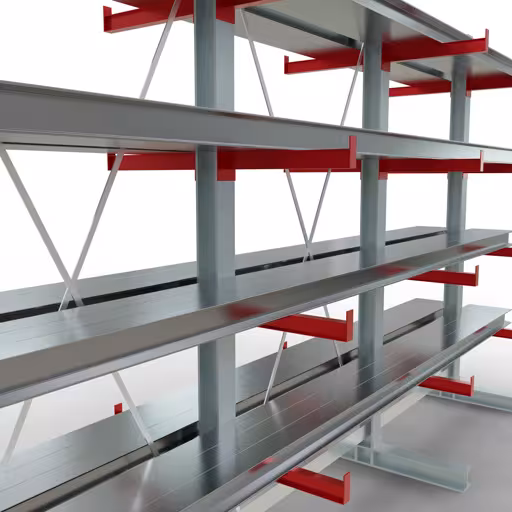 Abbildung Nr 11 des Artikels K 3000 Komplettregal, doppelseitig, 2500 x 3900 x 500 mm, RAL 7001 / RAL 3000, 5 Lagerebenen aus der Produktgruppe Kragarmregale von der Marke Schulte Lagertechnik