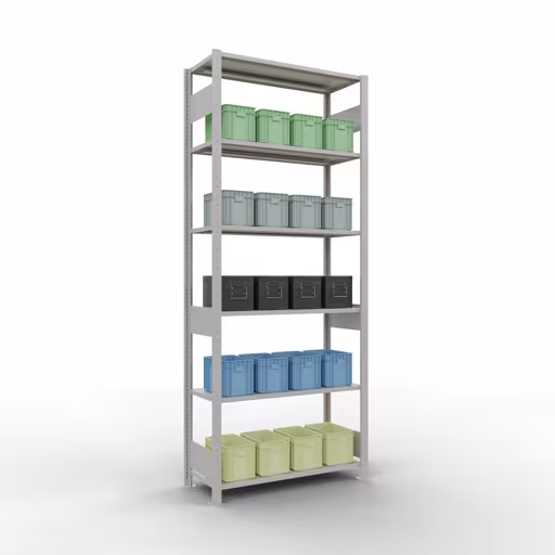 Produktbild Nr 13 des Artikels Grundregal, Fachbodenregal Stecksystem MULTIplus85, 2500 x 1000 x 400 mm (HxBxT), 6 Fachböden, Längenriegel, RAL 7035 lichtgrau Abbildung Nr 13 des Artikels Grundregal, Fachbodenregal Stecksystem MULTIplus85, 2500 x 1000 x 400 mm (HxBxT), 6 Fachböden, Längenriegel, RAL 7035 lichtgrau aus der Produktgruppe Stecksystem von der Marke Schulte Lagertechnik