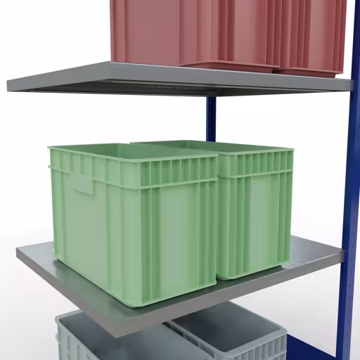 Abbildung Nr 15 des Artikels Anbauregal, Fachbodenregal Stecksystem MULTIplus330, 2000 x 1000 x 800 mm (HxBxT), 5 Fachböden, Längenriegel, RAL 5010 enzianblau/verzinkt aus der Produktgruppe Stecksystem von der Marke Schulte Lagertechnik