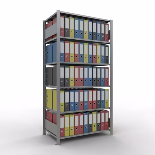 Grundregal, Büro-Fachbodenregal Stecksystem MULTIplus150, 2000 x 1000 x 600 mm (HxBxT), 6 Fachböden, Längenriegel, verzinkt, mit Mittelanschlag von Schulte Lagertechnik mit der Artikelnr. 17743