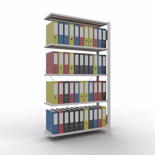 Abbildung Nr 15 des Artikels Anbauregal, Büro-Fachbodenregal Stecksystem MULTIplus85, 1800 x 1000 x 300 mm (HxBxT), 5 Fachböden, Kreuzstrebe, ohne Anschlagleiste, lichtgrau aus der Produktgruppe Büroregale von der Marke Schulte Lagertechnik
